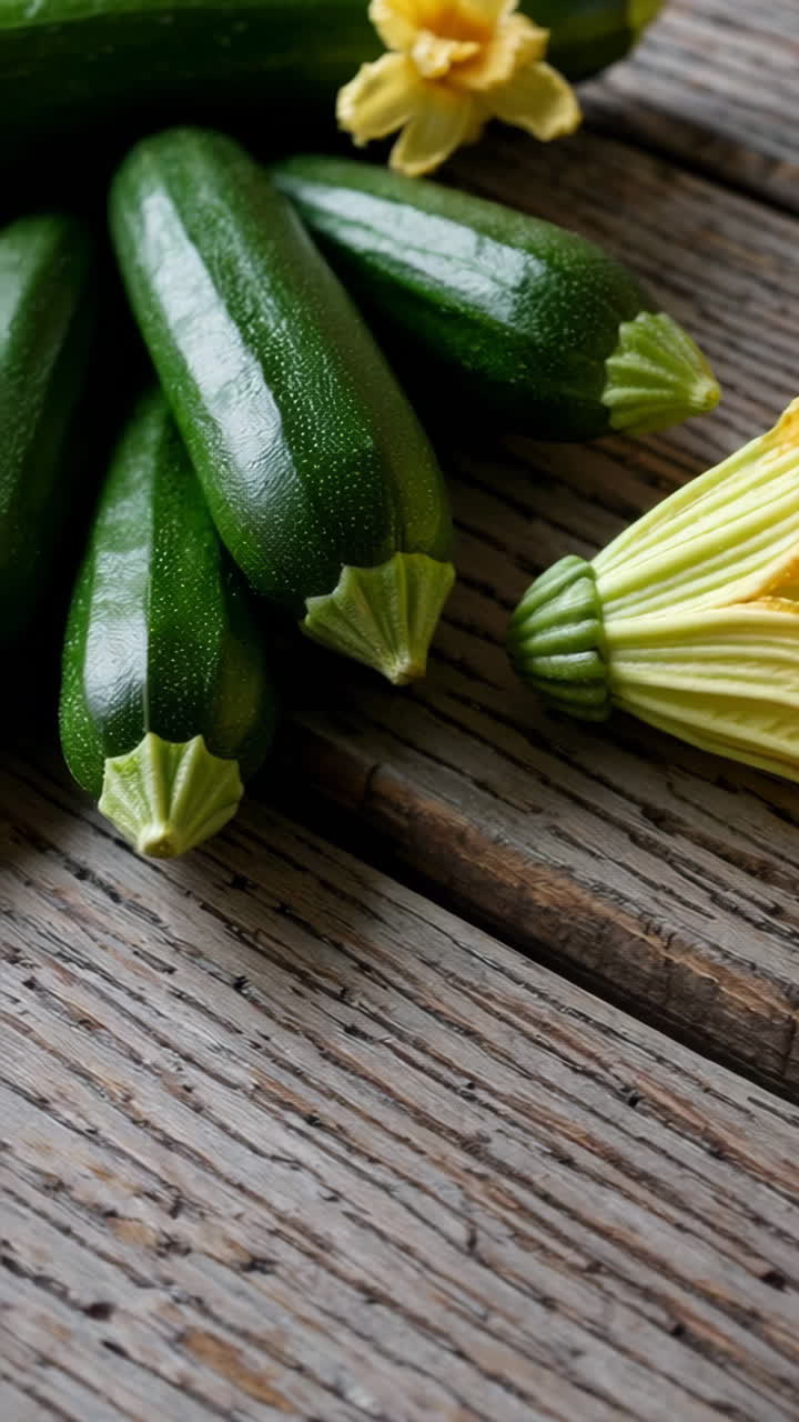 Fresh Zucchini Flower on a Rustic Wooden Background