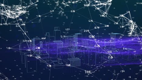 Animation-of-network-of-connections-over-3d-cityscape