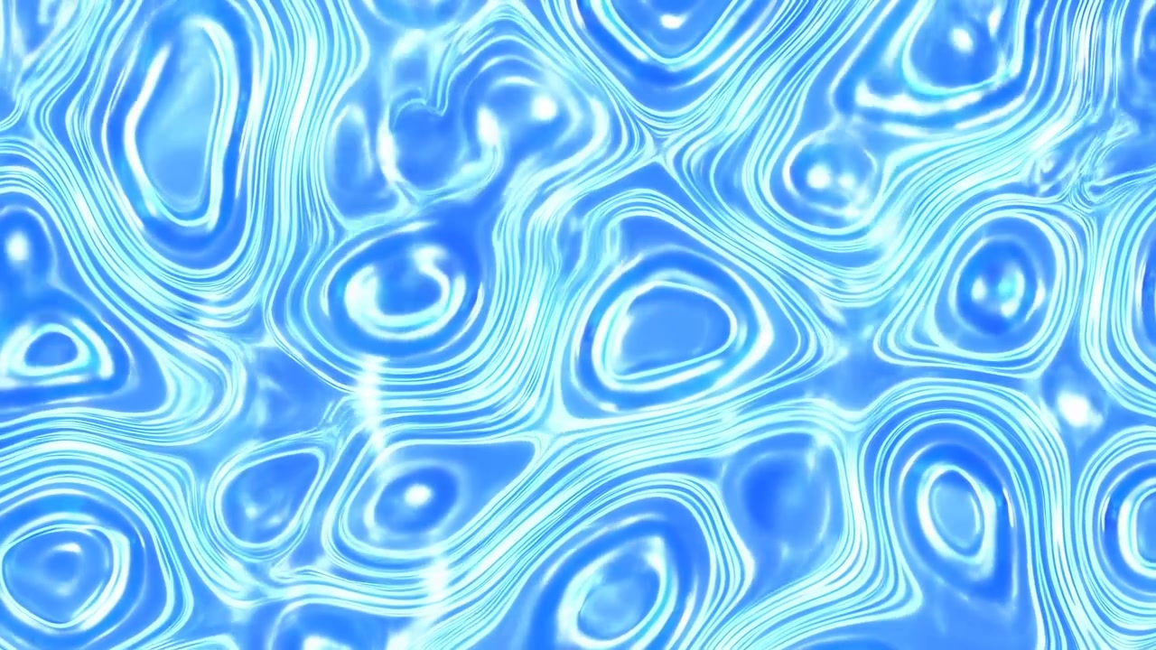 Texture increspata di liquido blu scintillante, strati lucidi riflettenti e contorni acquamarina luminosi che formano motivi organici.