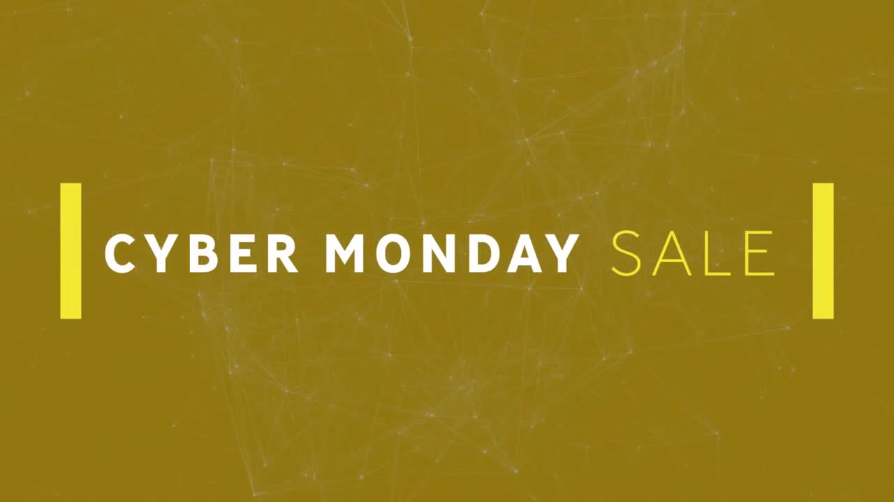 animación del texto de venta del lunes cibernético a través de redes de conexiones