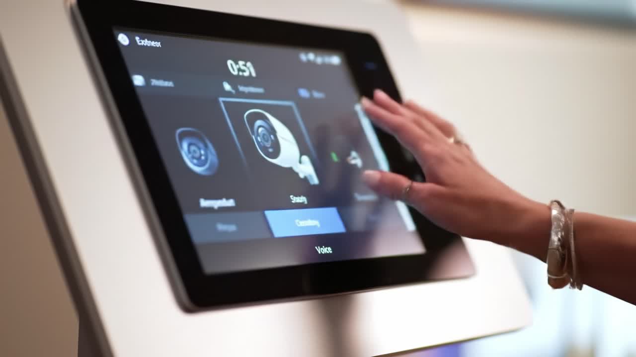 A person uses a touchscreen interface to select monitoring and customization features in a contemporary setting. This interaction showcases advancements in smart technology and user experience.