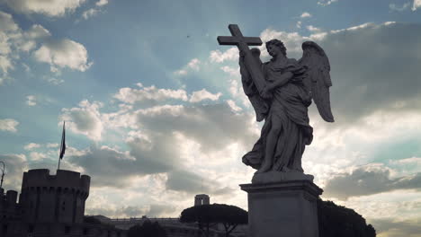 angel statue outside of castel sant'angelo in rome. gimbal shot with pivoting move.