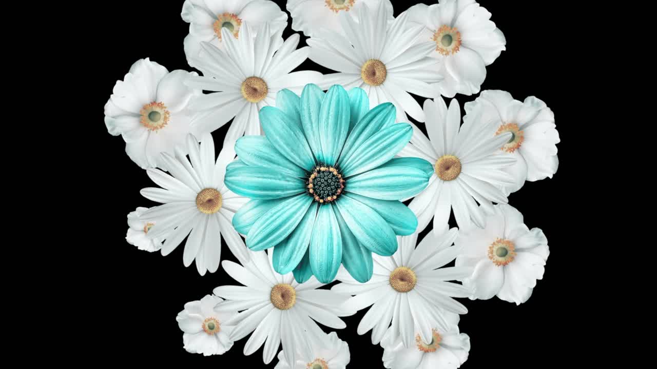 Composizione floreale circolare con fiore color verde acqua
