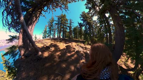 pov of a hiker walking the trail around crater lake national park