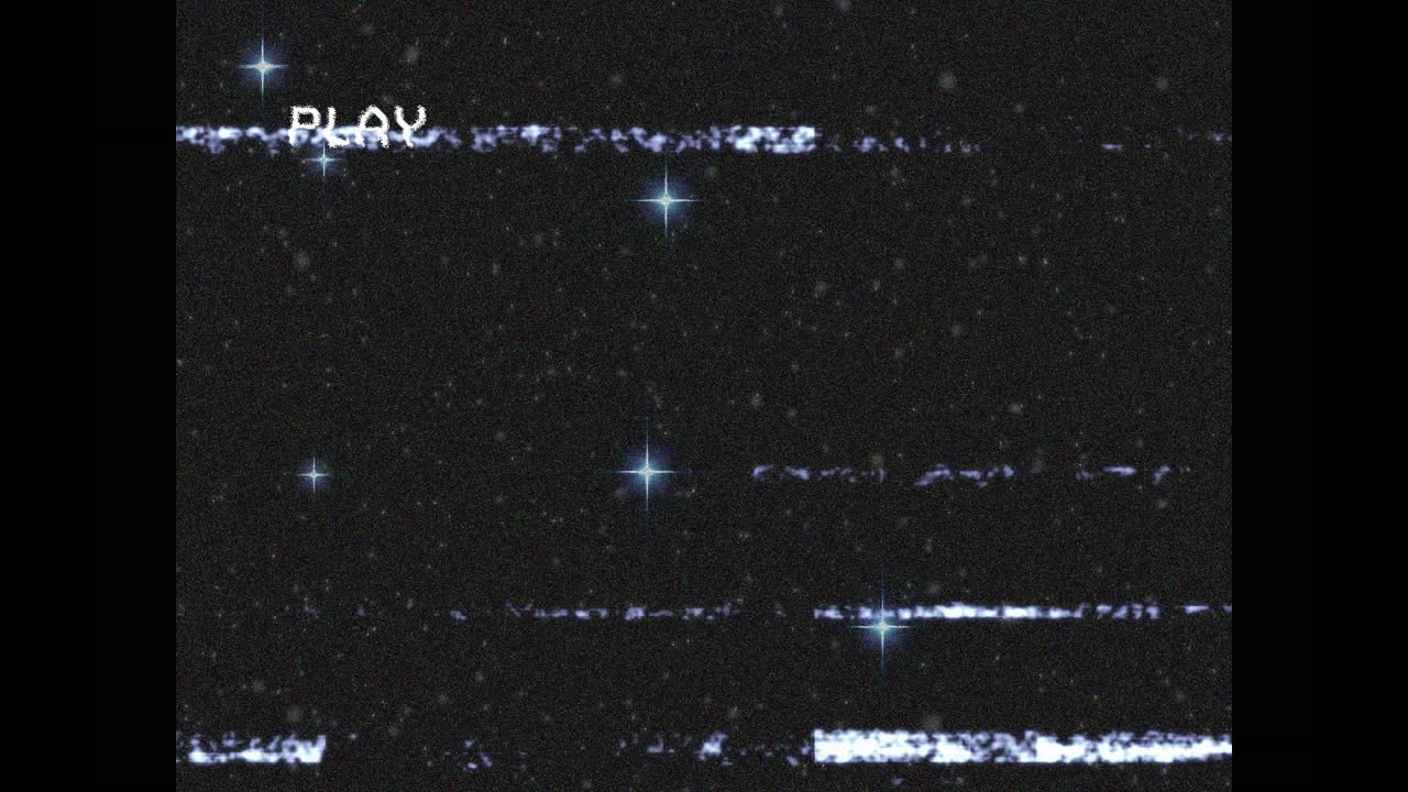 검은색 배경에서 움직이는 별에 대한 간섭과 함께 재생 인터페이스 화면의 애니메이션