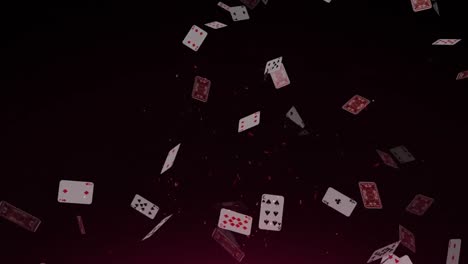 Animation-of-playing-cards-falling-on-black-background