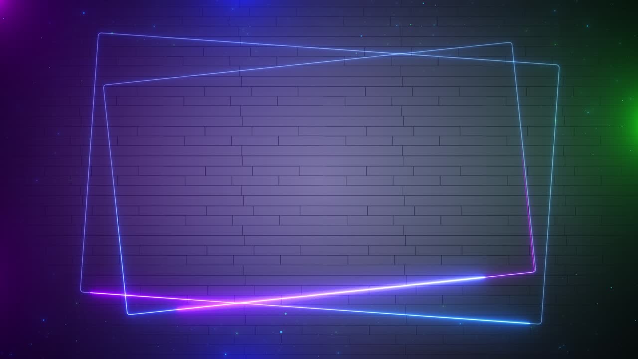 Marco geométrico de neón con cubo rosa y azul, marco HUD digital con espacio vacío, gráfico en movimiento futurista.