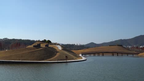 lake garden with bridge of dreams amd haeryeong in suncheonman bay national garden