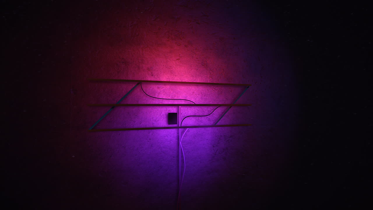 cámara de movimiento de animación y luces de neón brillantes en el fondo de la pared en el club