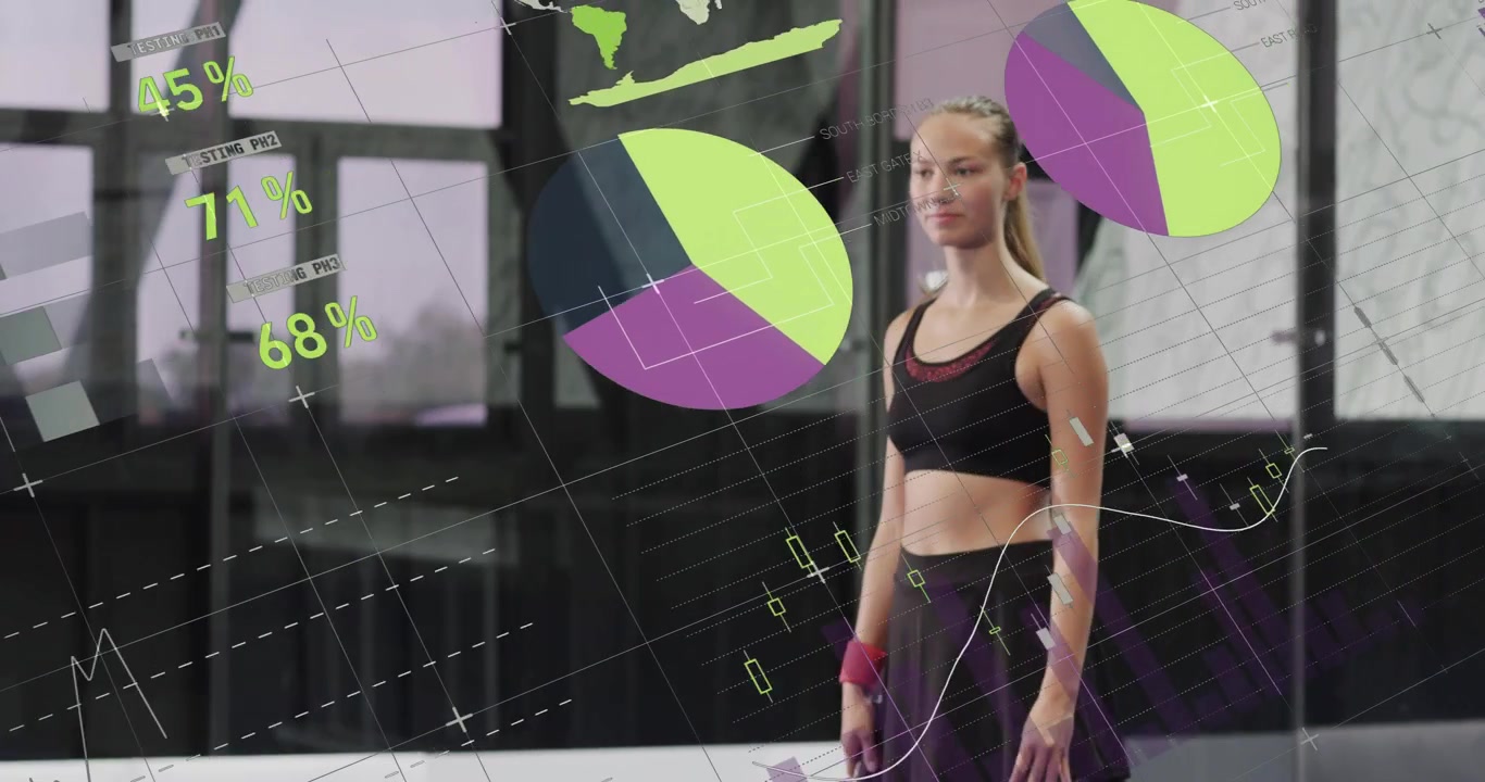 female tennis player at net lowering arms shifting charts, advancing fading overlay in sports tech