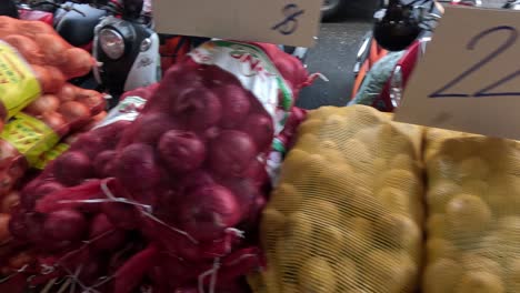 rotating view of vegetables at a market stall