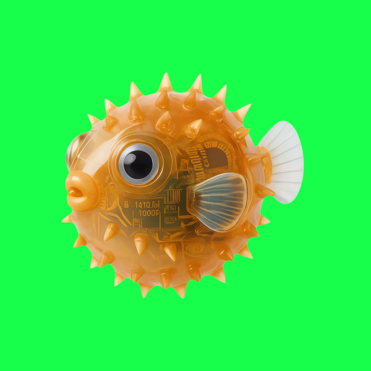 Animazione di pesce palla giocattolo con design trasparente, video 4K trasparente, green screen