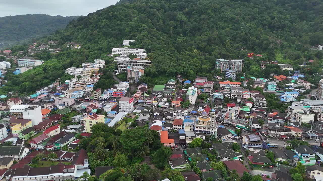 Aerial drone view patong town phuket city thailand thai bangla road south east asia