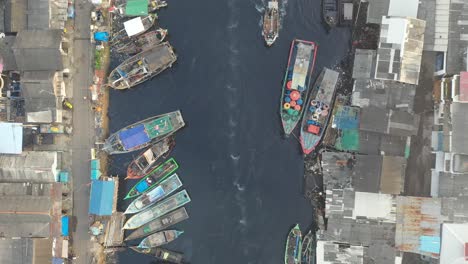 aerial view of a fishing village harbor