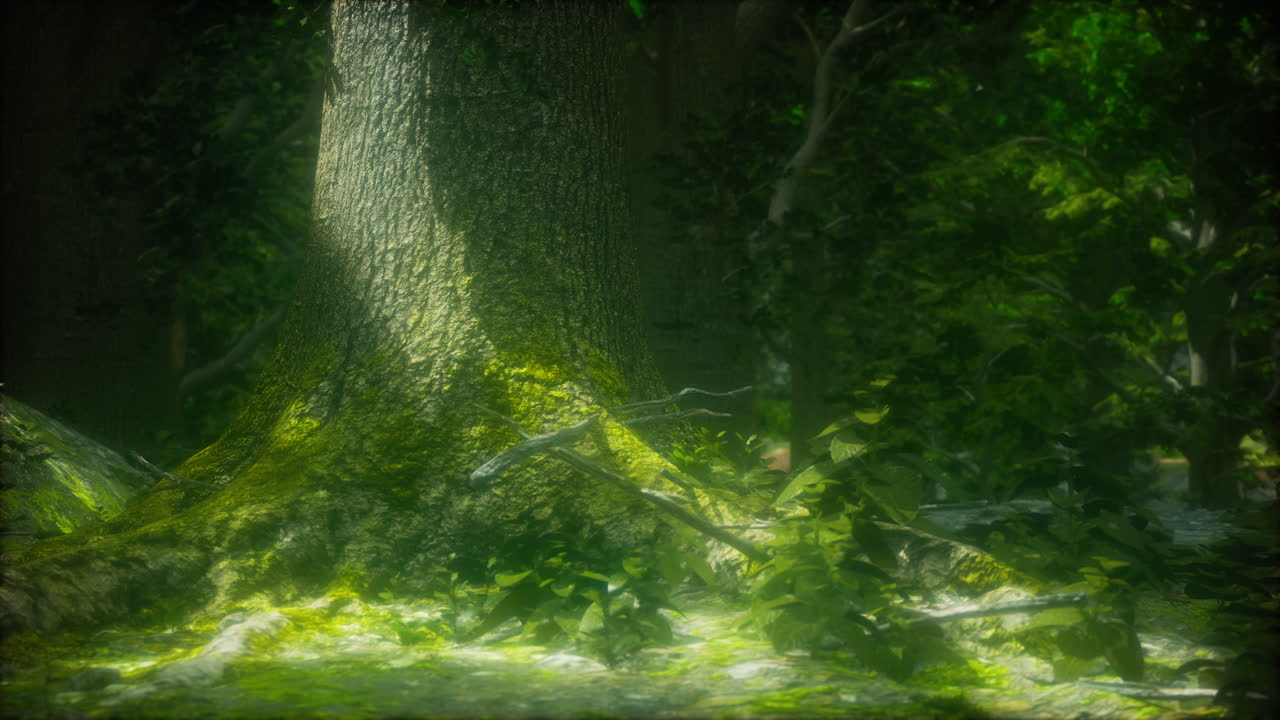 la luz del sol filtrándose a través de un denso bosque