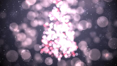 nieve cayendo con círculos de navidad de luz bokeh