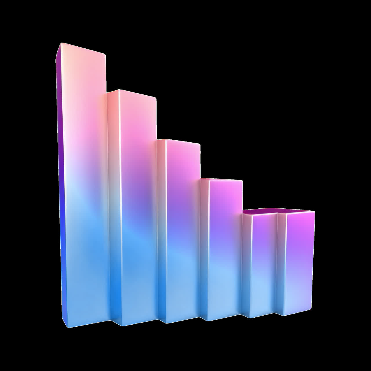 Animazione di illustrazione di grafico a barre 3D con gradiente, risorsa isolata, video 4K trasparente, canale alfa