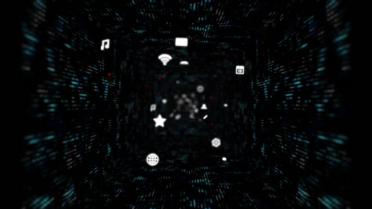 Abstract digital tunnel with data and icons