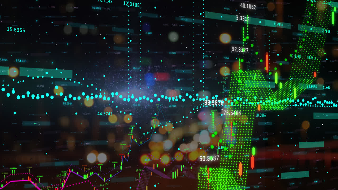 animación del procesamiento de datos sobre un fondo oscuro
