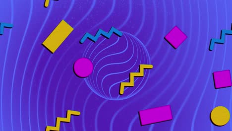 Animation-Von-Violetten-Kreisen-Und-Linien-Mit-Flackernden-Formen