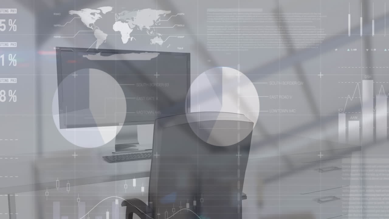 animación del procesamiento de datos financieros en el escritorio con computadora