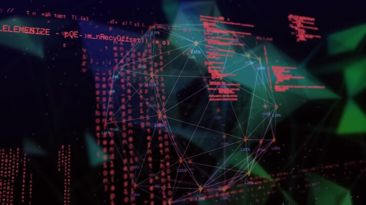 Animation of globe with network of connections and data processing