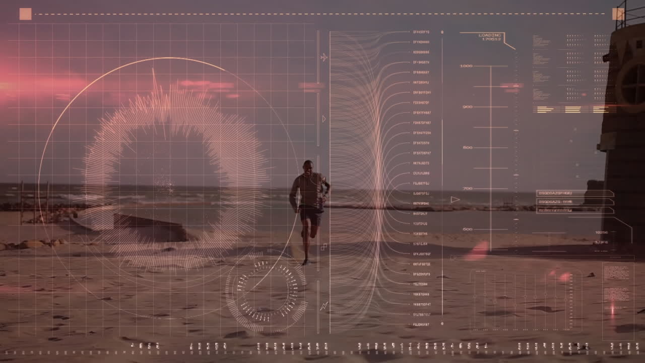 Animation of data processing over fit man running