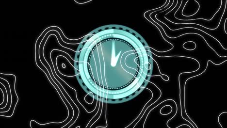 animación de líneas blancas en movimiento y reloj sobre fondo negro