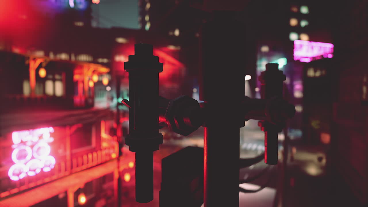 밤의 사이버 크 도시 풍경