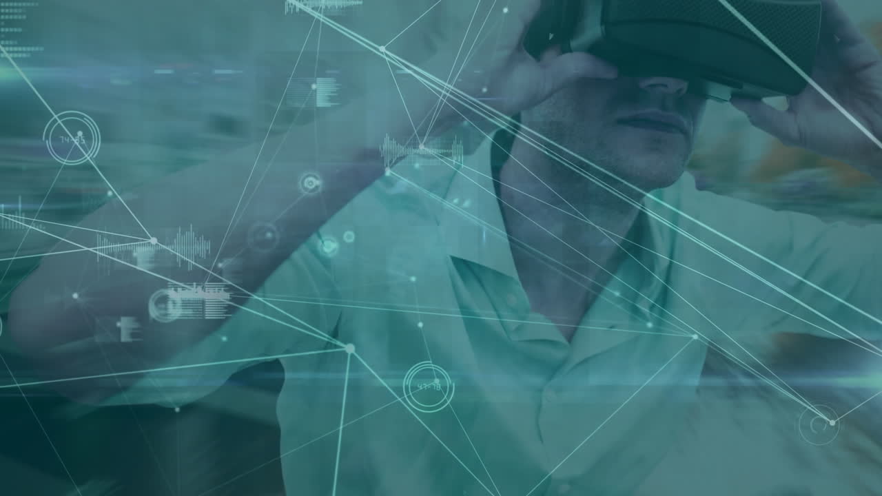 헤드 ⁇ 을 착용한 사람 위의 연결 네트워크의 애니메이션