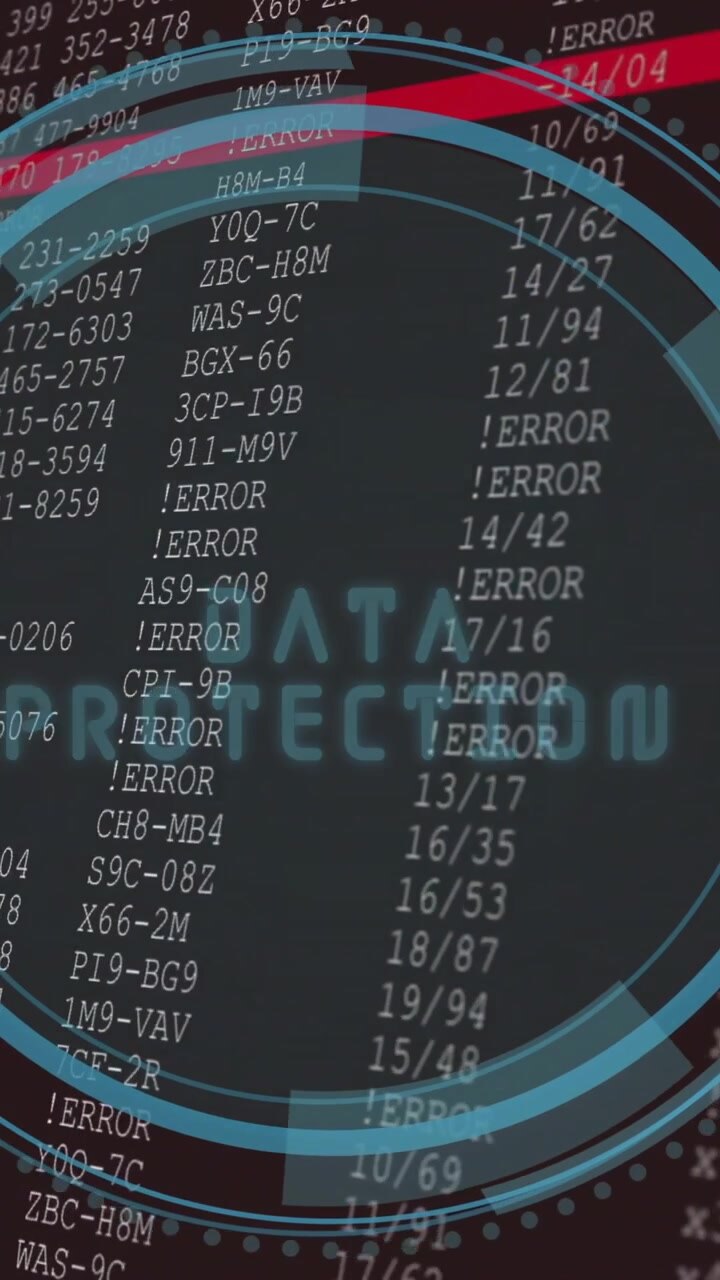Circular animation over error codes and data on dark background