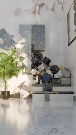 modern marble interior design with geometric cubes