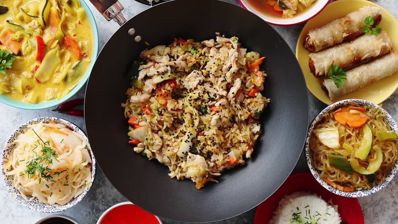 중국 음식 세트 아시아 스타일 음식 개념 구성