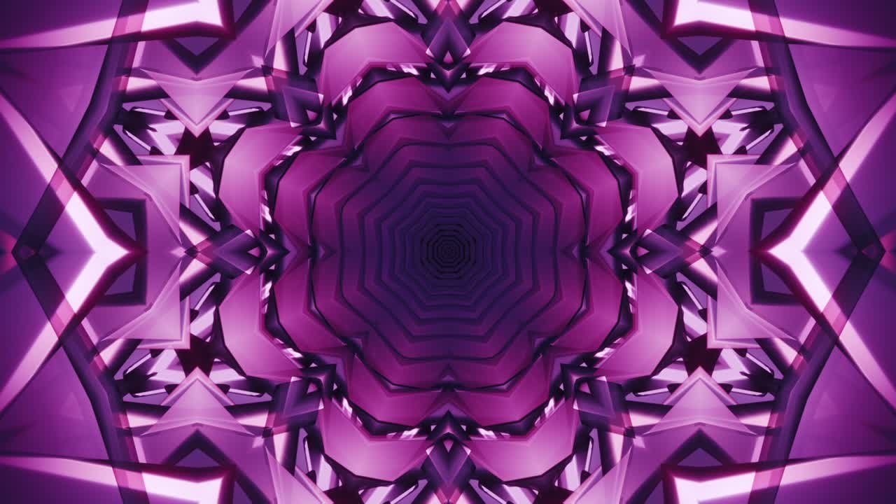 futurista, elegante y moderno fondo de corredor de caleidoscopio sin fisuras - minimalismo hipnótico color púrpura neón cibernético - psychill melódico relajante, música de vj chillout de lapso de tiempo