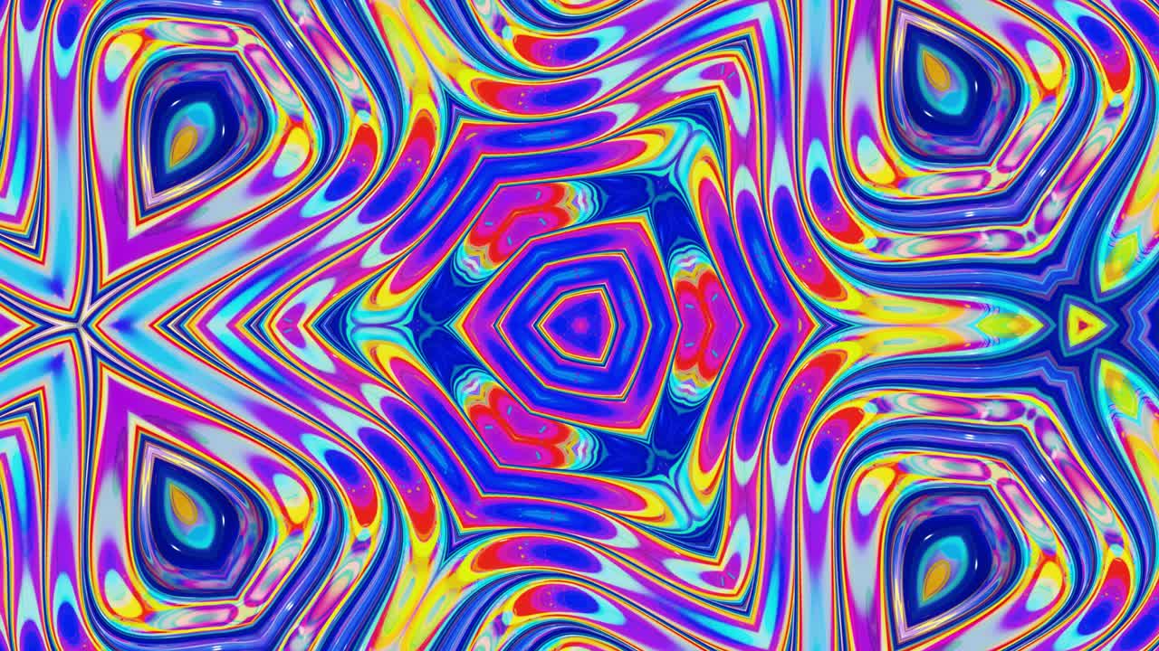 patrón simétrico iridescente líquido como el caleidoscopio con ondas. 3d elegante bucle abstracto bg, estructura ondulada de vidrio líquido brillante con hermosos colores de gradiente. 4k