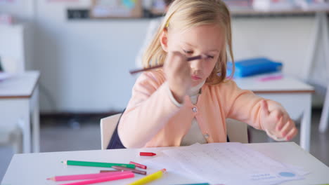 lesson, girl or students in a classroom