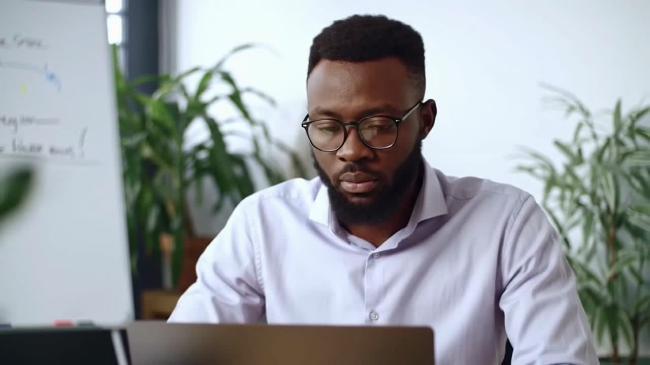 Focused African American Businessman Working on His Laptop in an Office