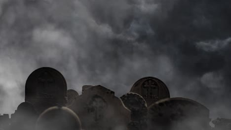 primer plano del cementerio cristiano y el fondo de la tormenta