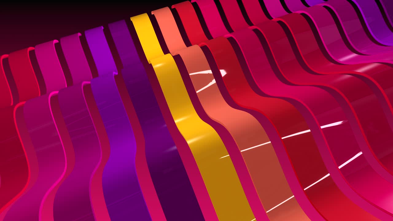 una fila de rayas coloridas con movimiento de onda y reflejos. fondo 3d.