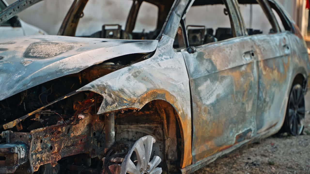 restos de automóviles quemados