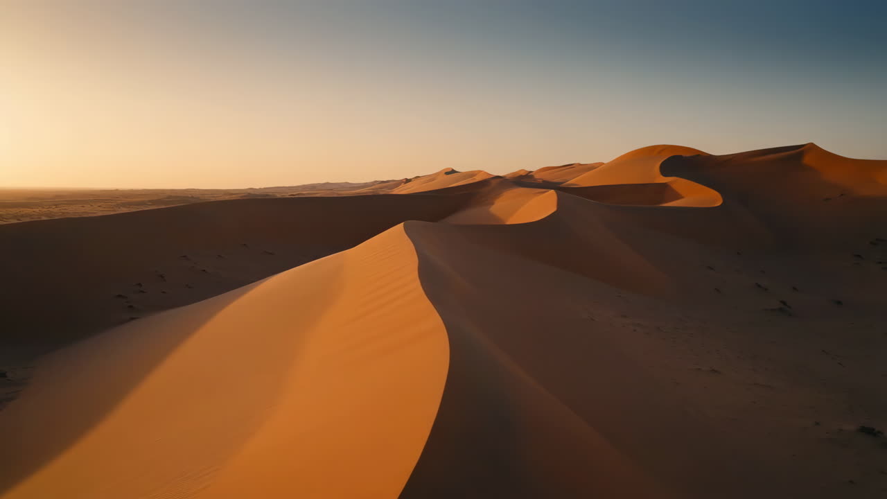 Golden Hour Over Vast Desert Dunes