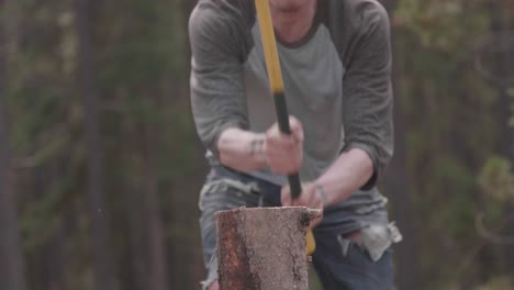 axe chopping wood in slow motion