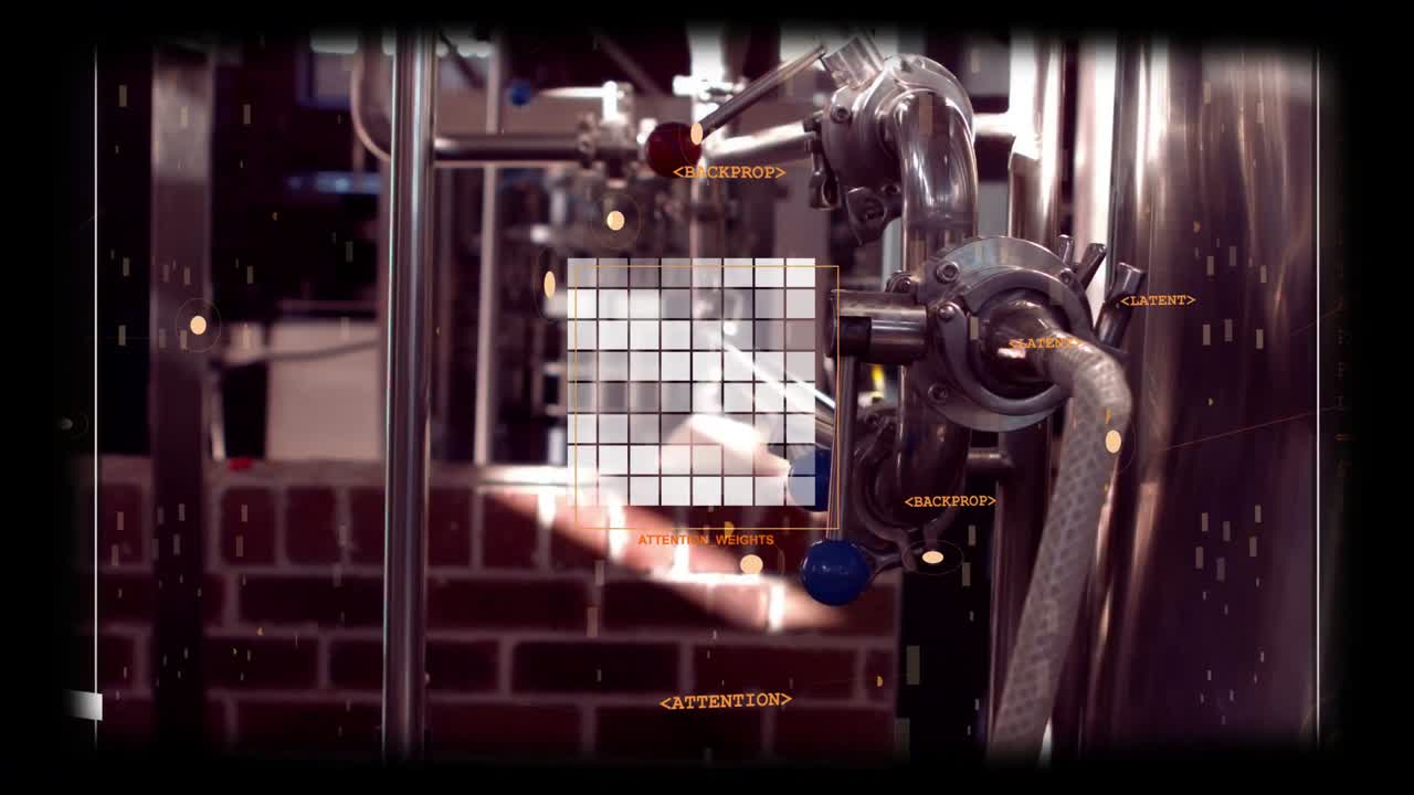 Technician hand entering left and adjusting steel valve for plant inspection while HUD grid pulsing