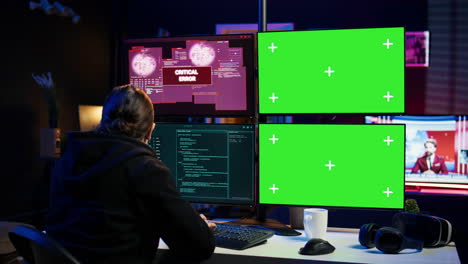 hacker runs script on chroma key display, failing to breach firewall