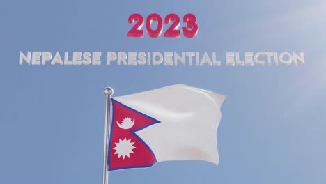 nepalese presidential election 2023 text with nepalese flag waving on a clear sky