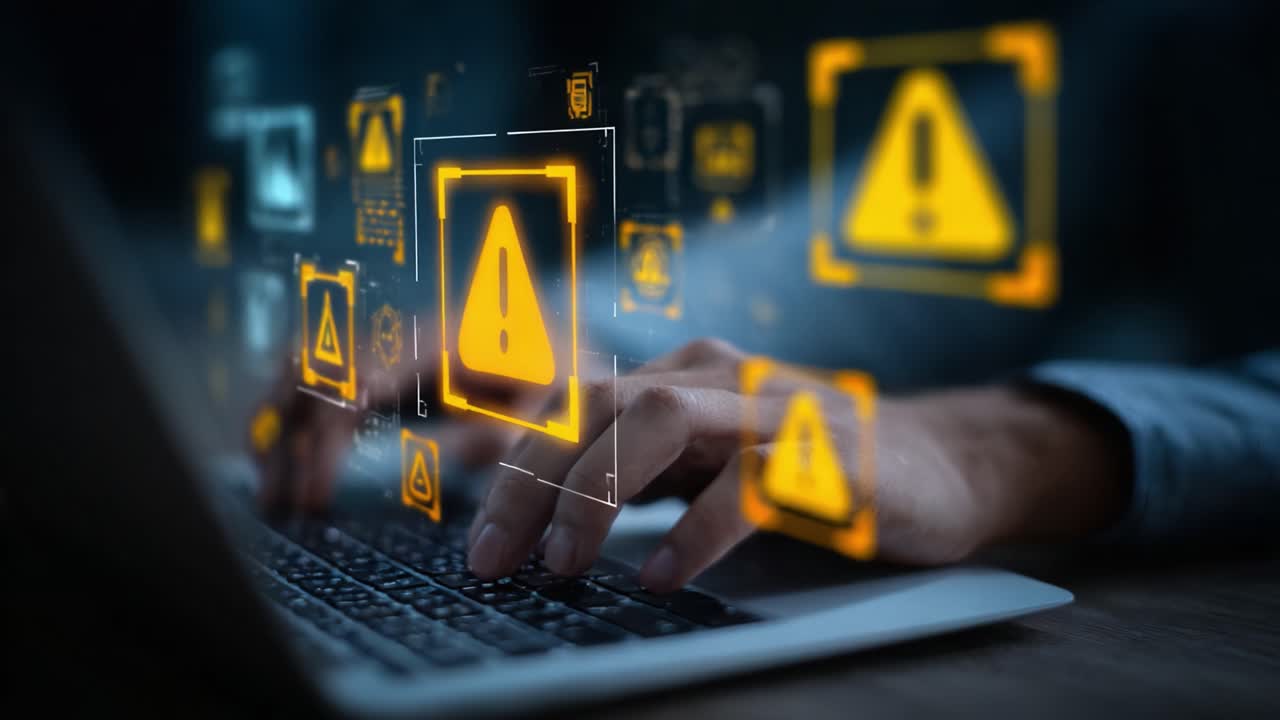 User Engages with a Laptop While Multiple Warning Notifications Appear, Indicating Potential Alerts or Issues in a Digital Environment