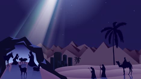 animation of christmas nativity scene at night