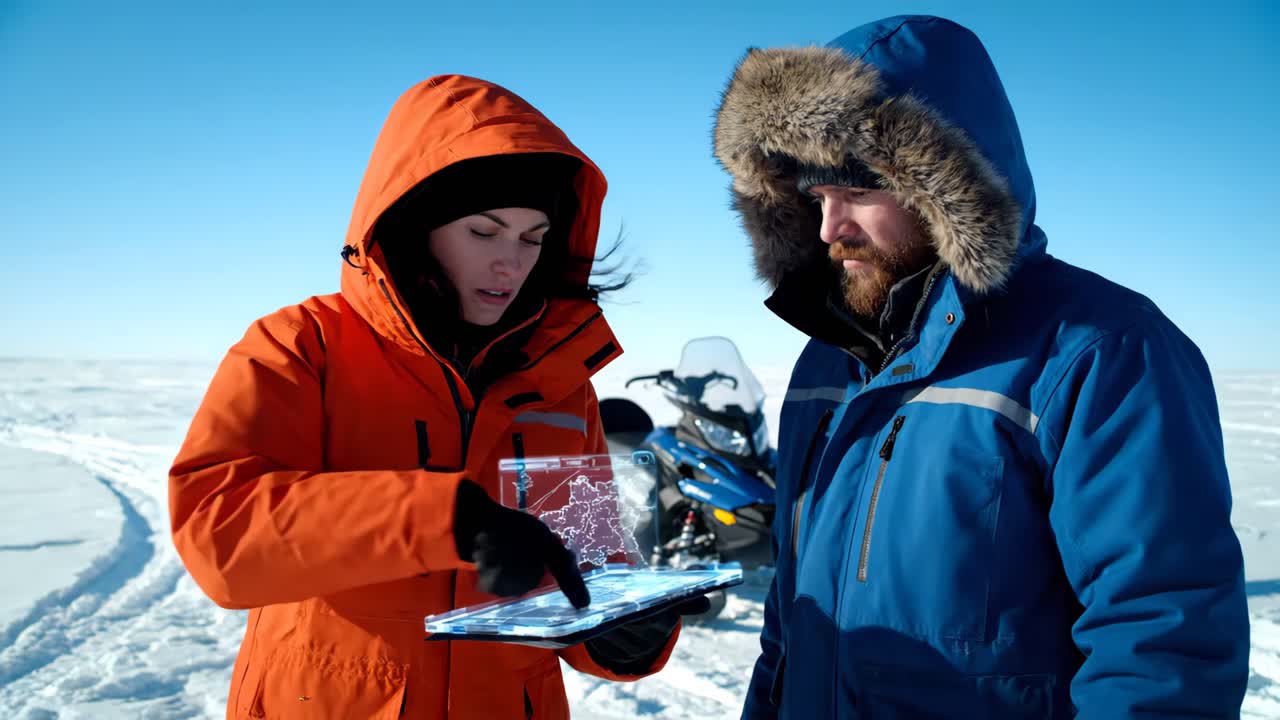 Arctic Research Team Exploring with Tablet