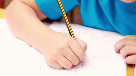 cute little boy drawing with a pencil