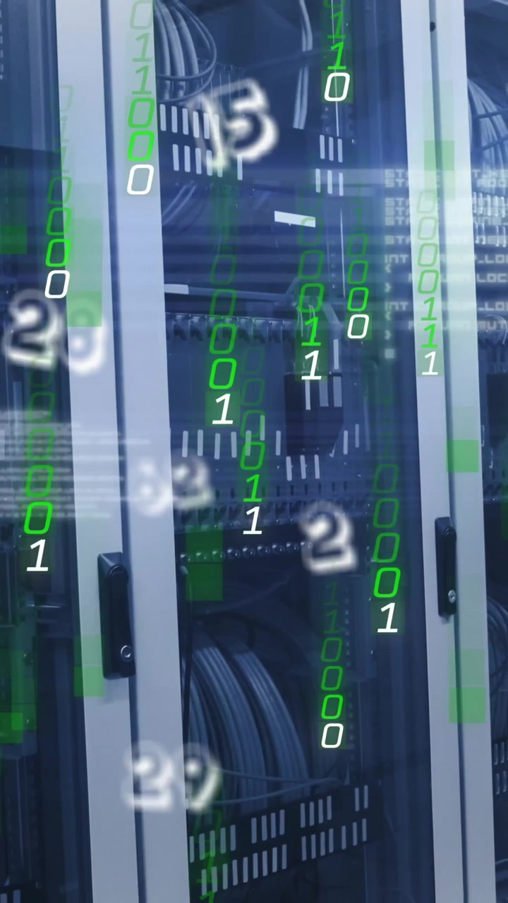 コンピューターサーバーの上に数字とデータ処理のアニメーション
